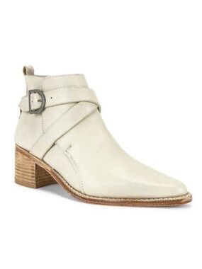 Free People Back Loop White Leather Western Ankle Boots | 39